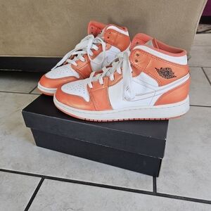 Air Jordan 1 Mid Orange White Sneakers